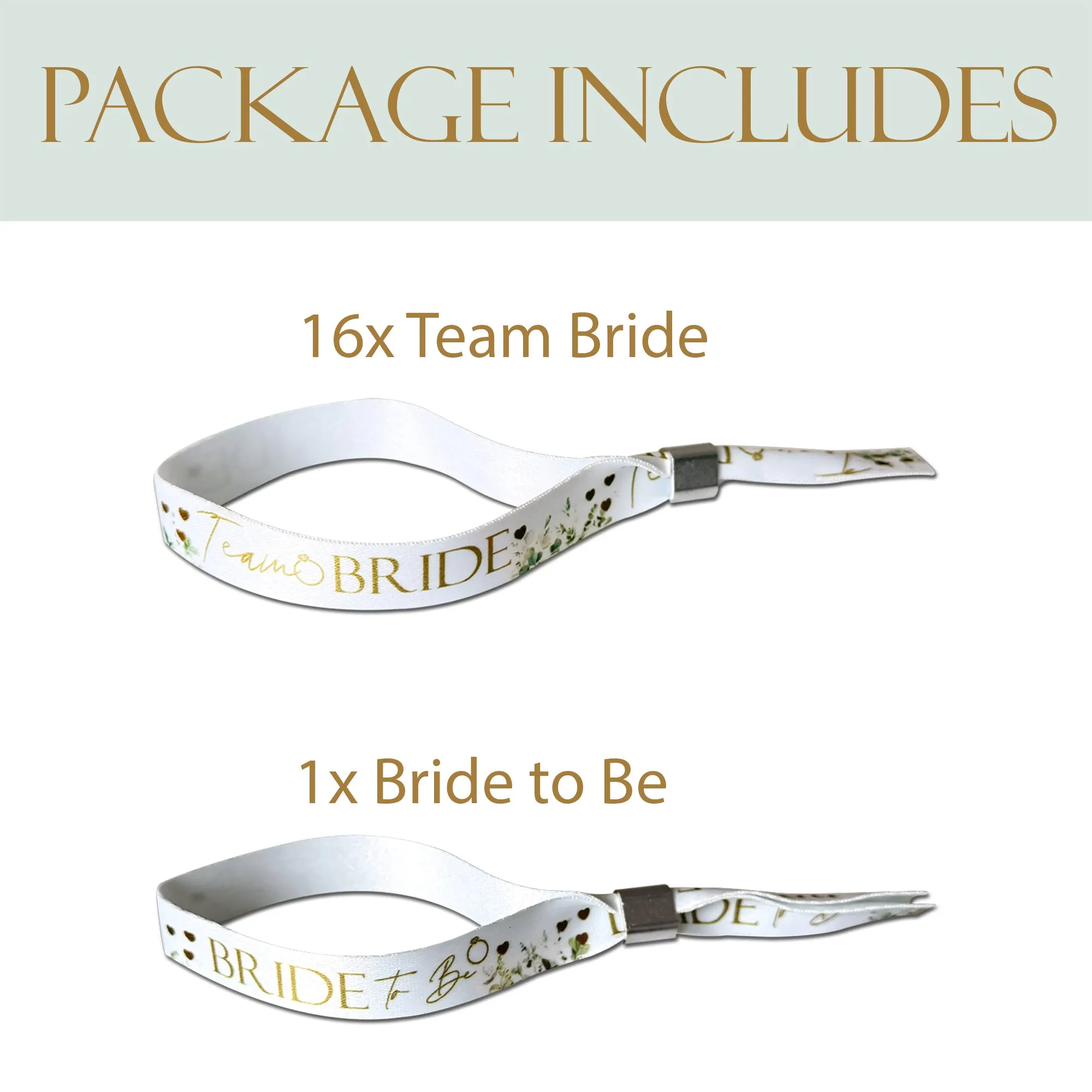 16 Botanical Floral Team Bride Hen Party Wristbands and 1 Bride to Be Wristband