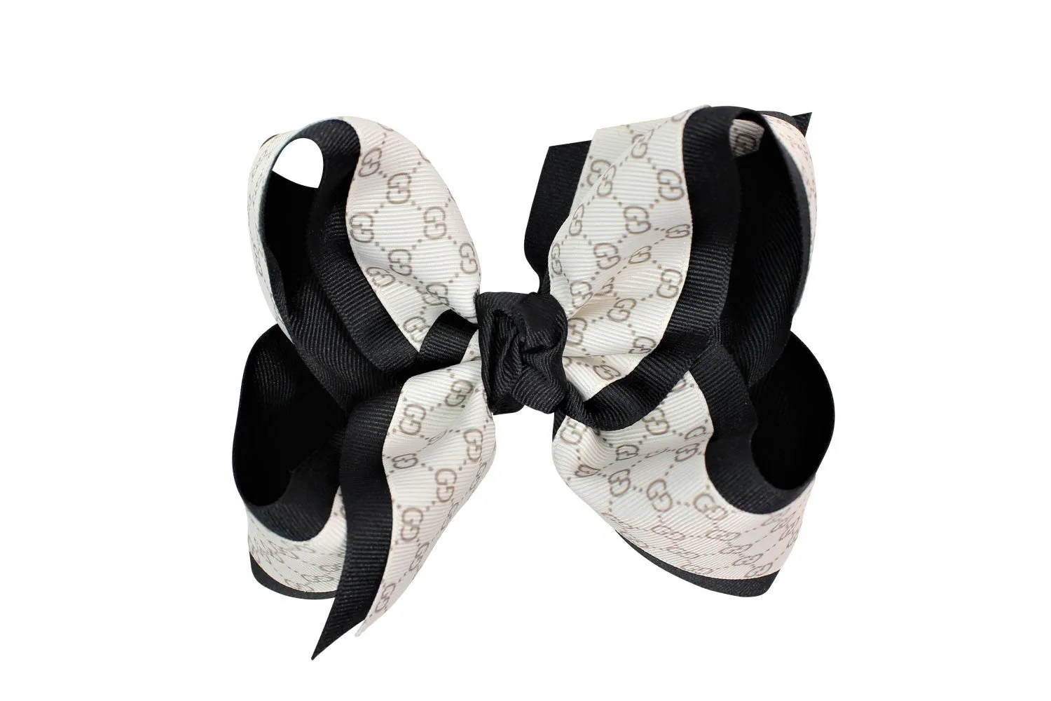 Beyond Creations Girls Layered Double Knot Bow on Clip - GG Gucci Inspired - Black