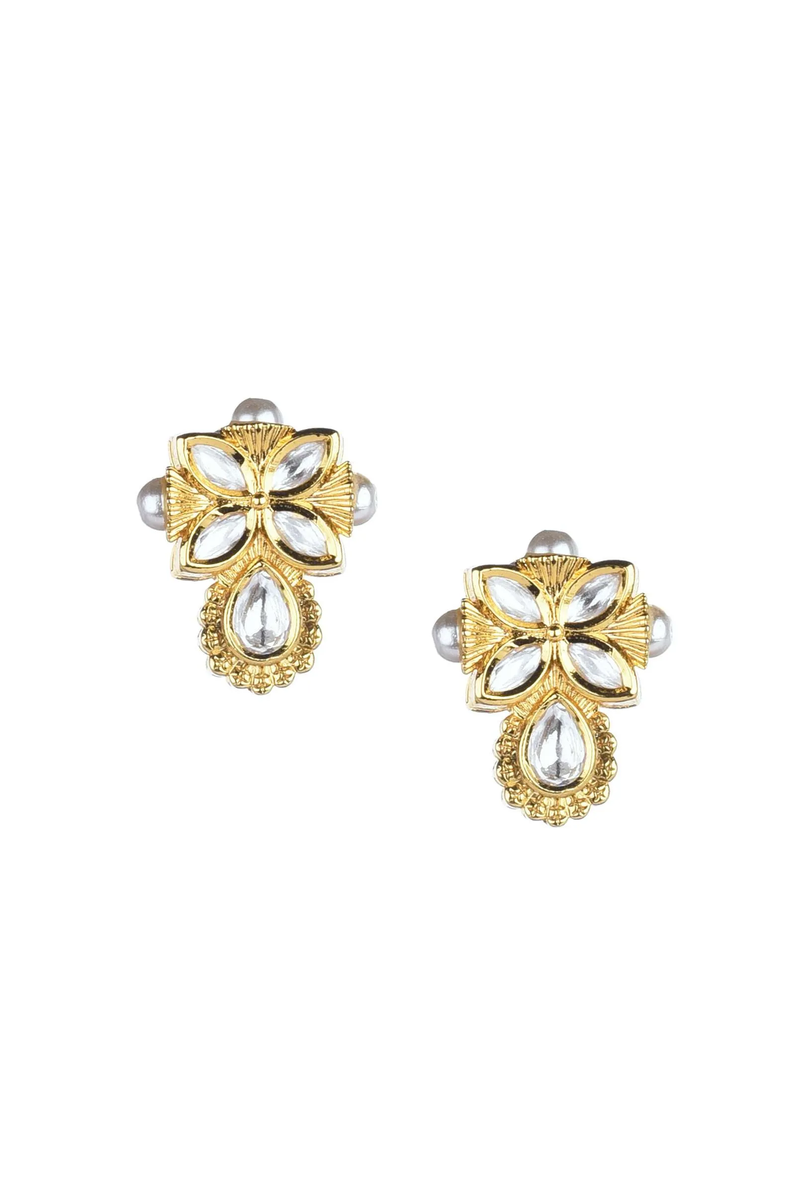 Gold Finish Short Moissanite Kundan Necklace Set