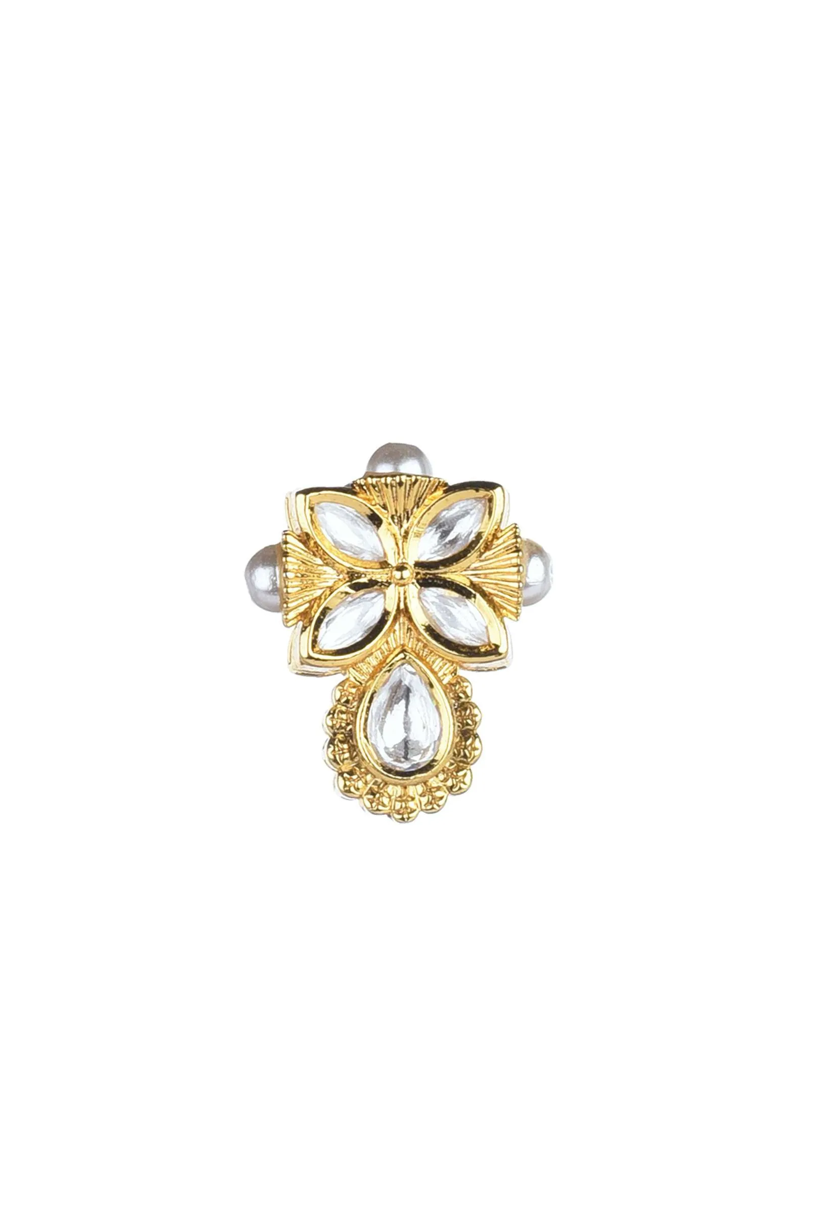 Gold Finish Short Moissanite Kundan Necklace Set