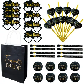 Hen Party Goody Bags Set (8 or 16 hens) Paper Bags and Accessories Black and Gold Foil