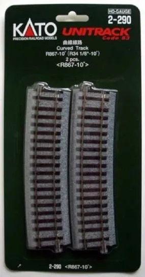 Kato 2-290 867mm (34 1/8') Radius 10 Curve Track R867-10 (2 pcs.) (HO scale)