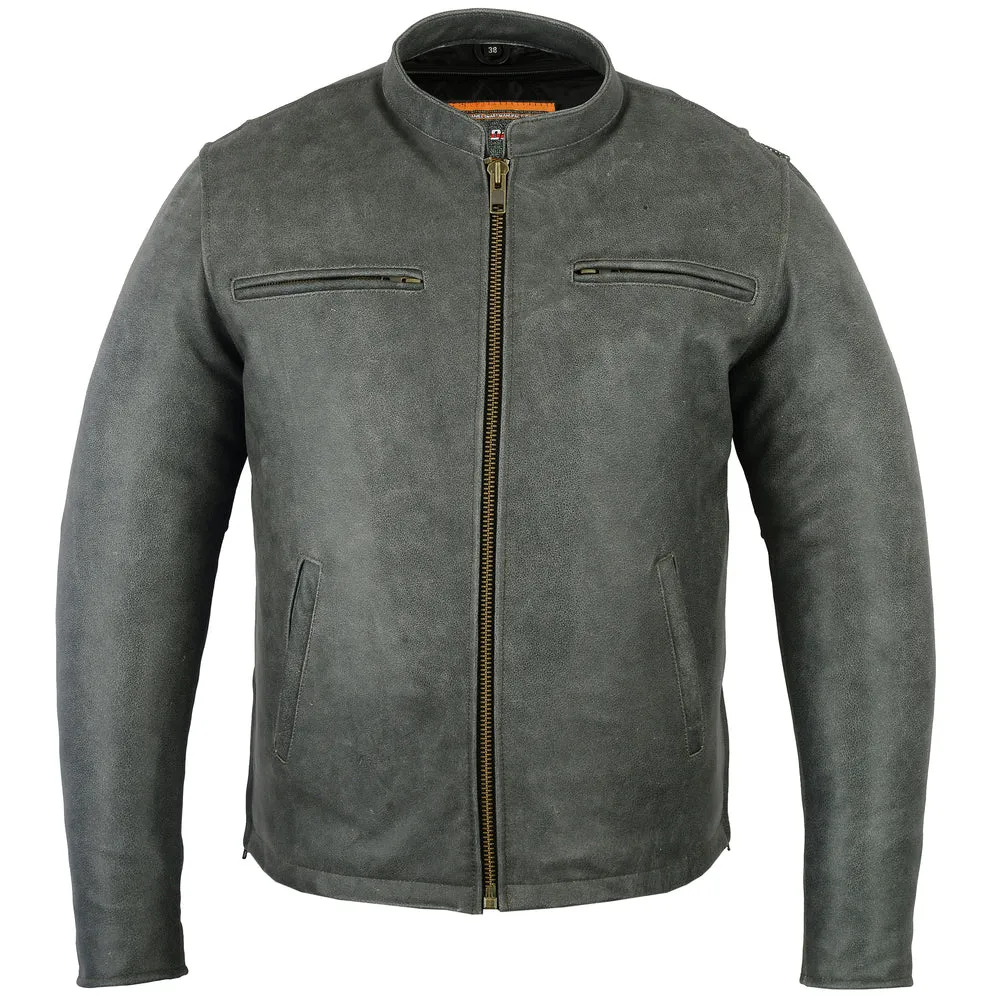 Men’s Sporty Gray Leather Cruiser Jacket