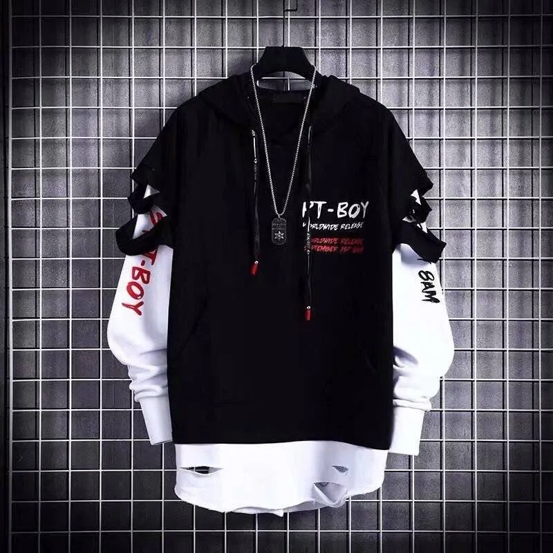 Prowow Hoodies Men Letter Print Hooded High Street Pullover Sweatshirt Men Fashion Hip Hop Streetwear Hoodie