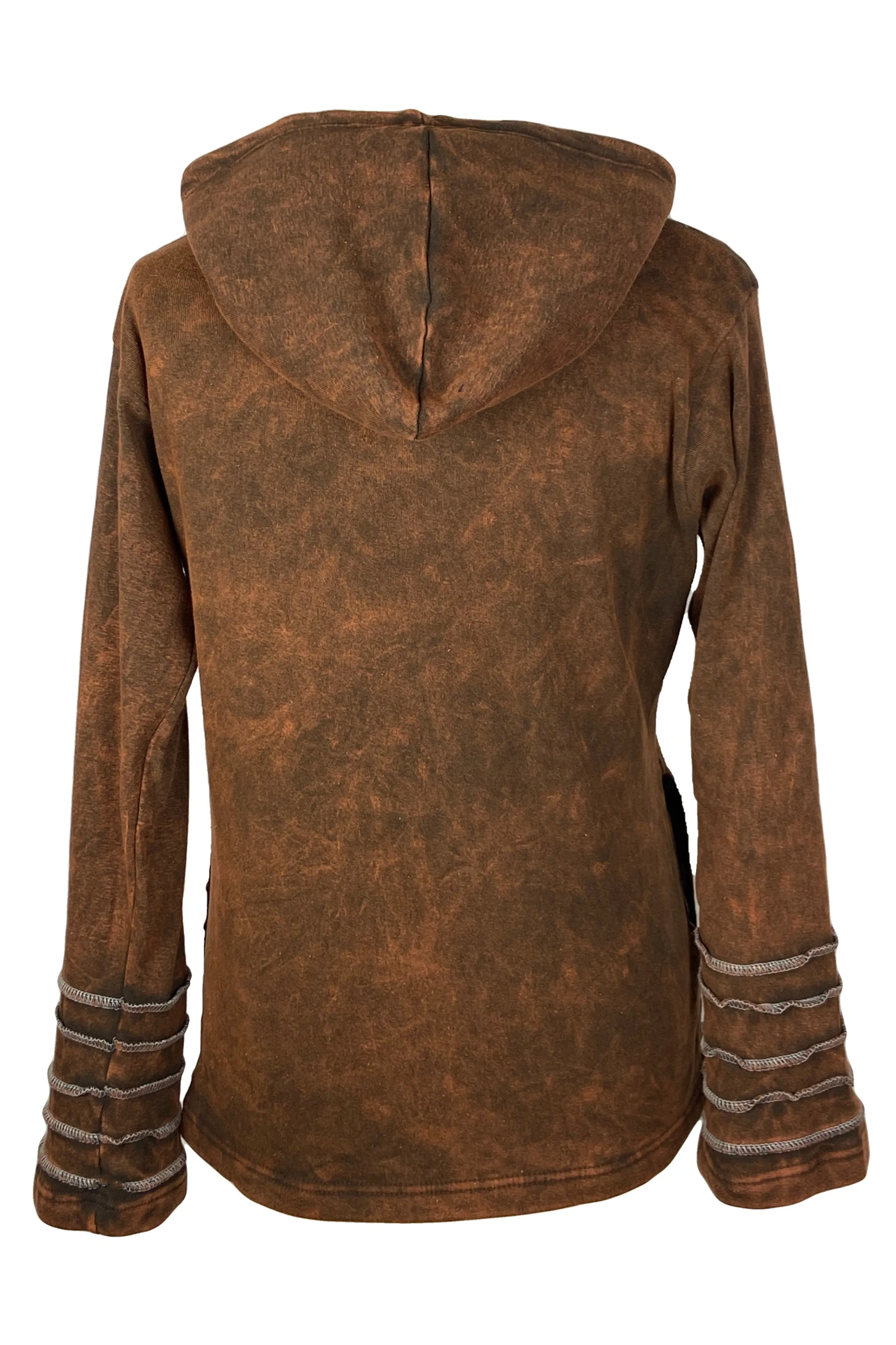 RJ 320 Rib Cotton Assymetrical Patches Bohemian Fleece Jacket Hoodie