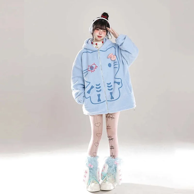 Sweet Girl Style Hello Kitty Embroidered Hooded Coat