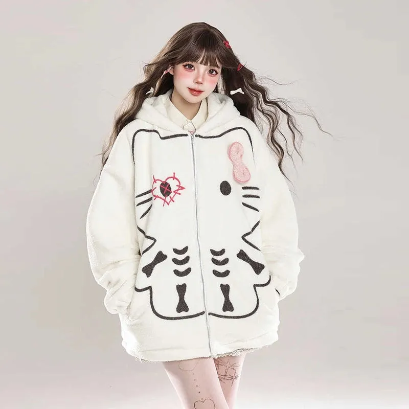Sweet Girl Style Hello Kitty Embroidered Hooded Coat