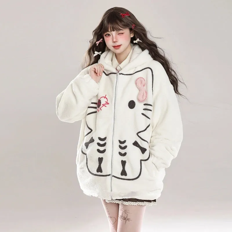 Sweet Girl Style Hello Kitty Embroidered Hooded Coat