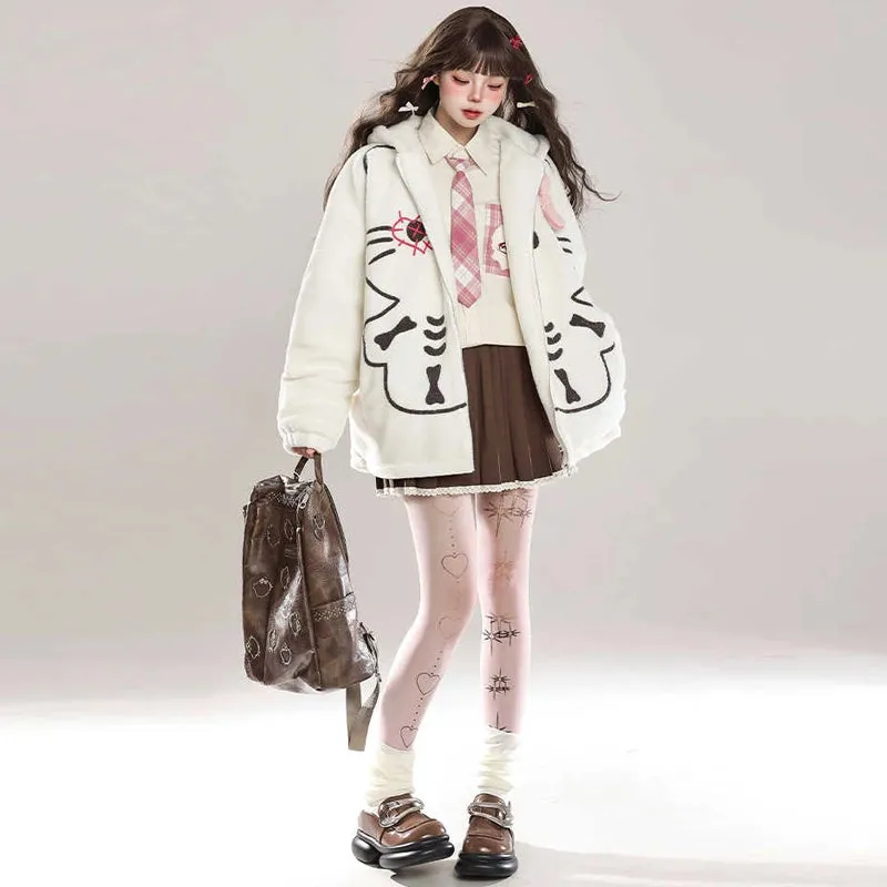Sweet Girl Style Hello Kitty Embroidered Hooded Coat