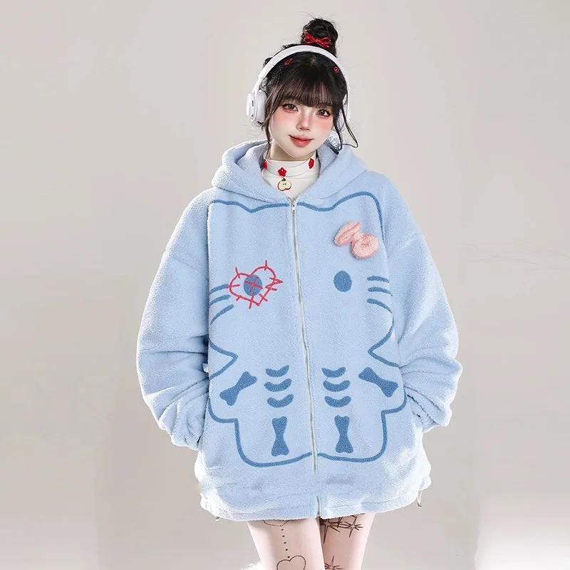 Sweet Girl Style Hello Kitty Embroidered Hooded Coat