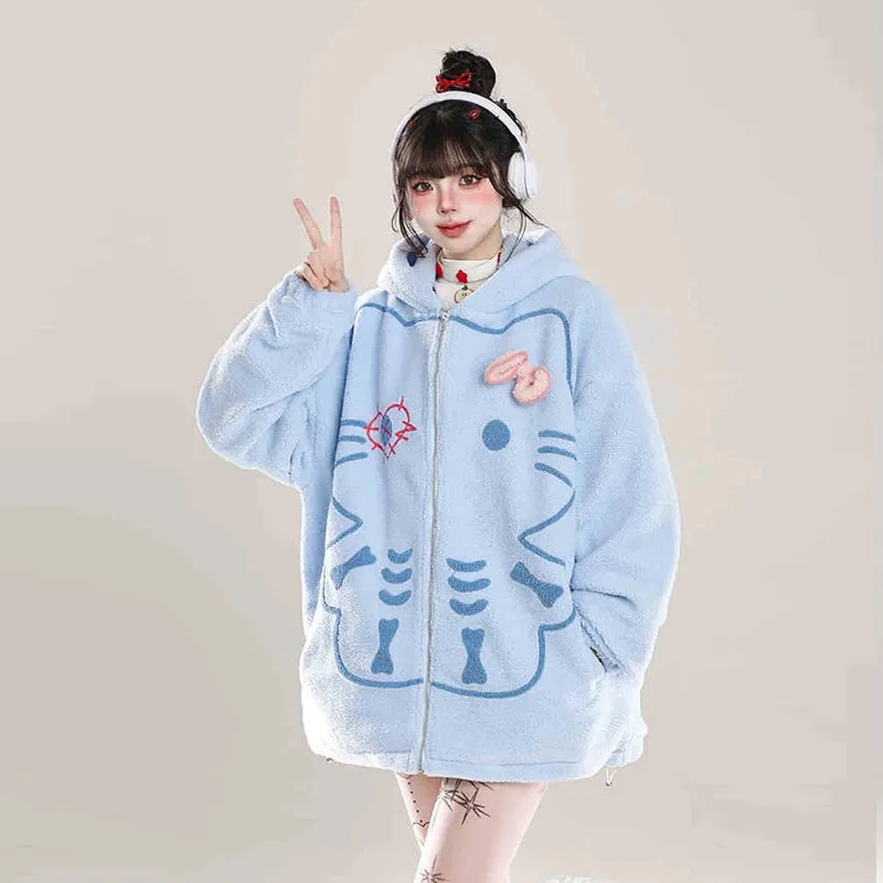 Sweet Girl Style Hello Kitty Embroidered Hooded Coat