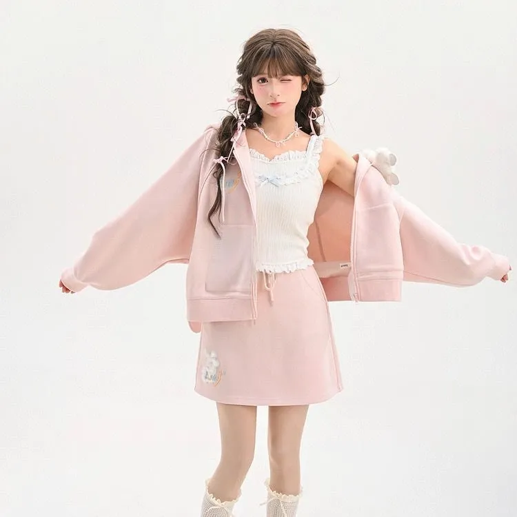 Sweet Girl Style Pink Bunny Ears Hooded Coat