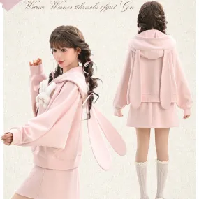 Sweet Girl Style Pink Bunny Ears Hooded Coat