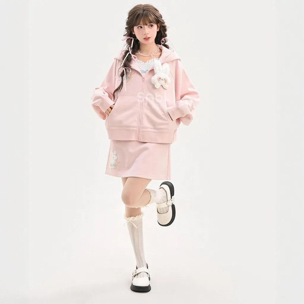 Sweet Girl Style Pink Bunny Ears Hooded Coat